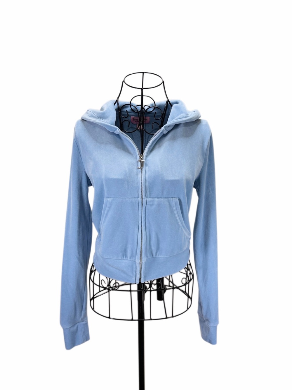 Juicy Couture S Baby Blue Velour Rhinestone Zip Hoodie Y2K